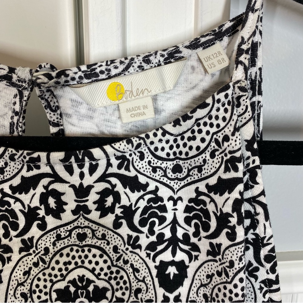Boden Racer Neck Jersey Mini Dress, Black, Exotic Tile | Size US 8R - Picture 3 of 7